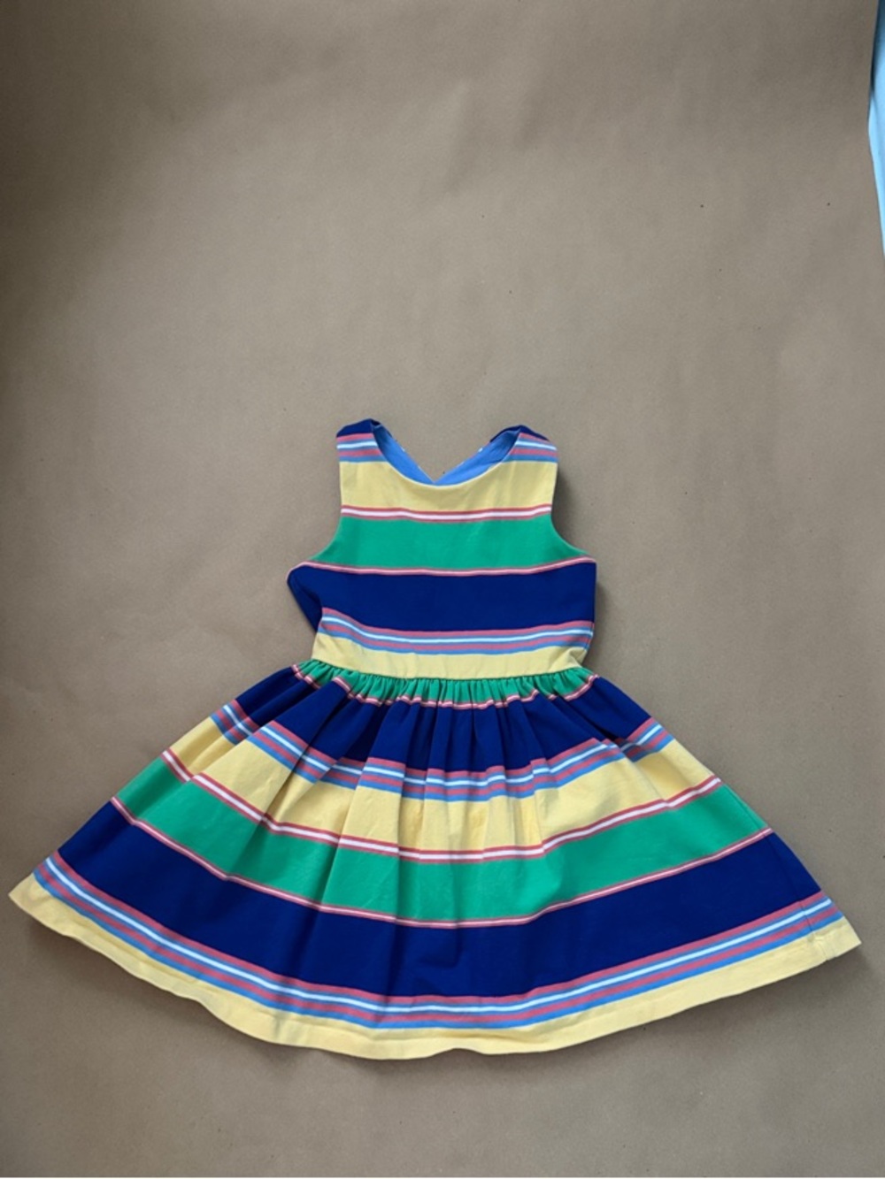 Polo by Ralph Lauren Navy, Green & Yellow Striped Sleeveless Dress